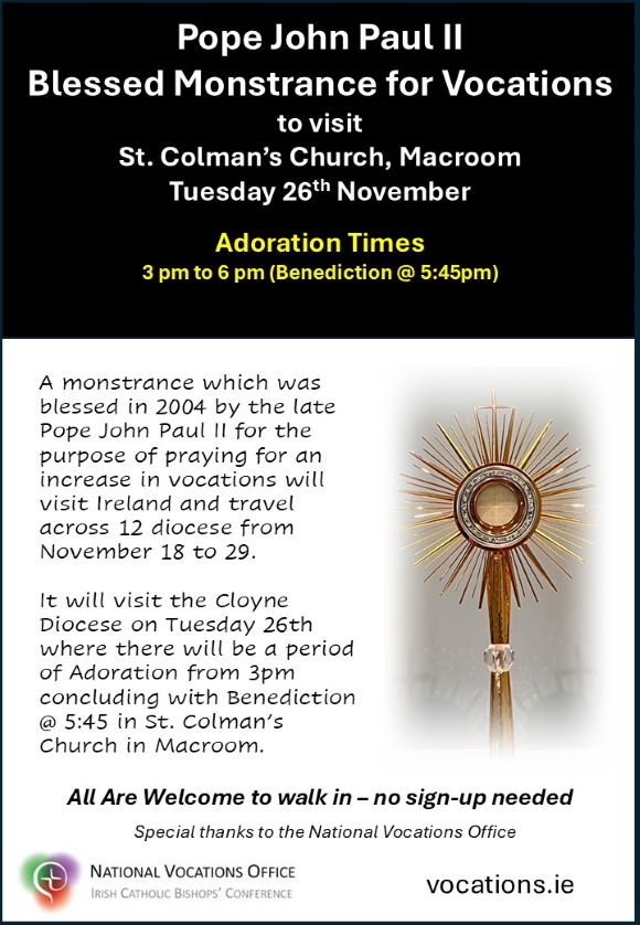 Pope John Paul II Blessed Monstrance to visit St. Colman's Church, Macroom