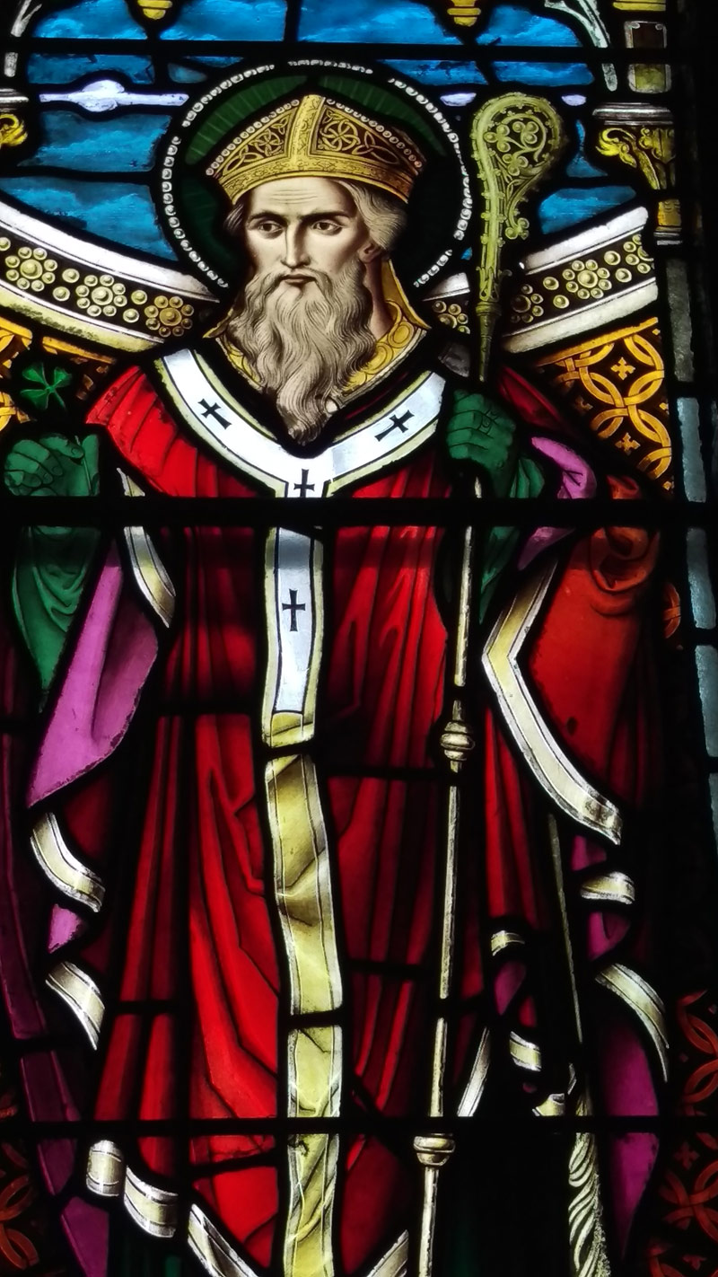 Stained Glass window depicting Saint Patrick, St John the Baptist church, Killeagh, Co. Cork.